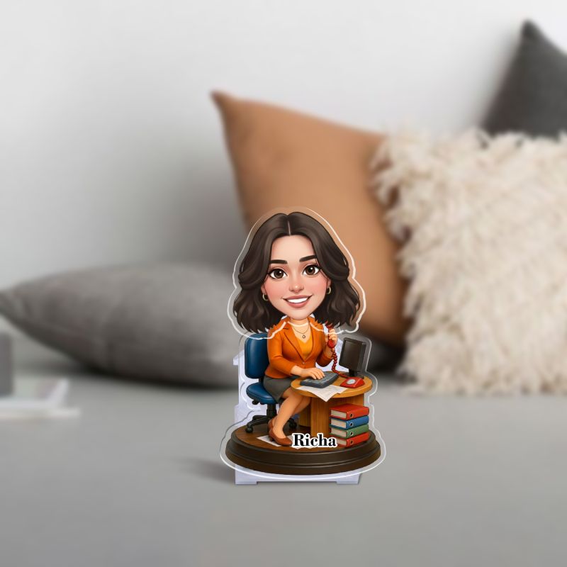 Personalized Office Girl Bobblehead Caricature Boss Lady Gift for Women | Gift for Receptionist, Coworkers, Managers, Colleagues and Corporate Events Battery Powered Moving Head